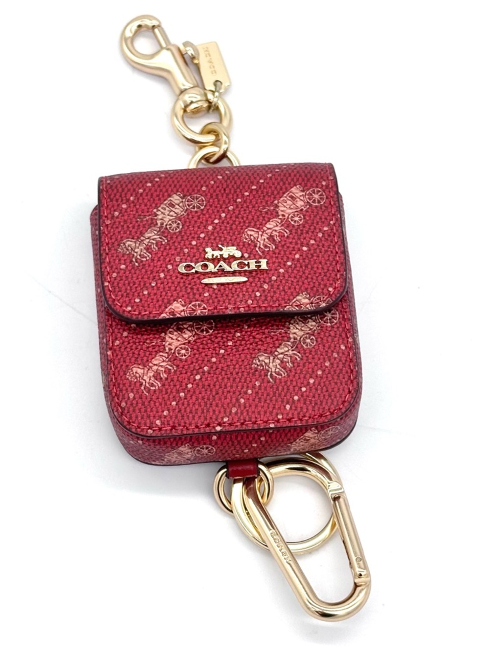 COACH Multi Attachments Case Bag Charm Red Horse Carriage Dot Print C4305